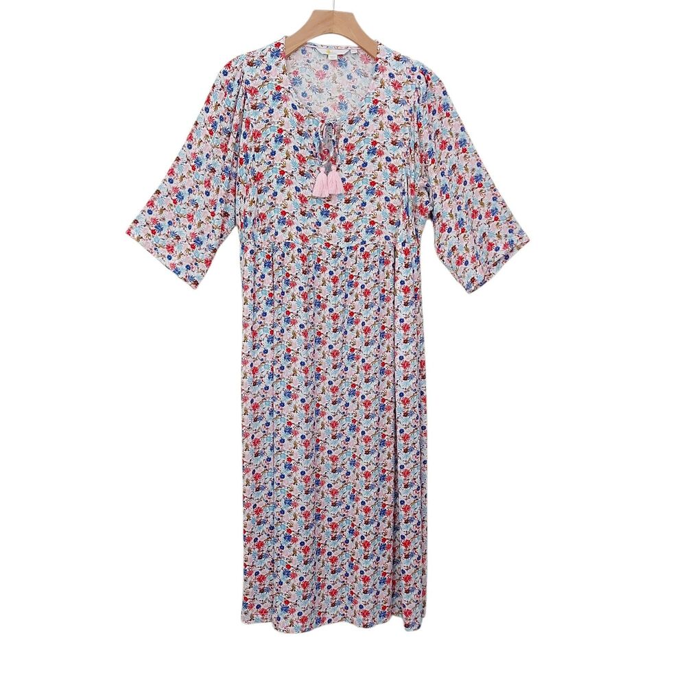 Boden Midi Dress Women 4 Pink Floral Pleated Tassel Bohemian Romantic Loungewear